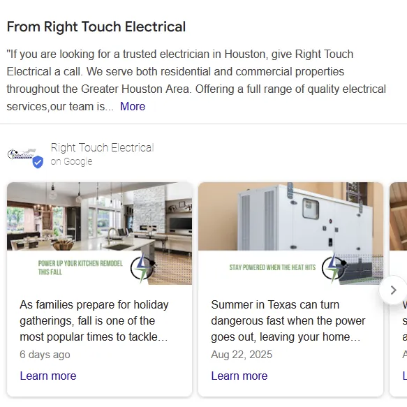 Google Business Profile posts for a business.
