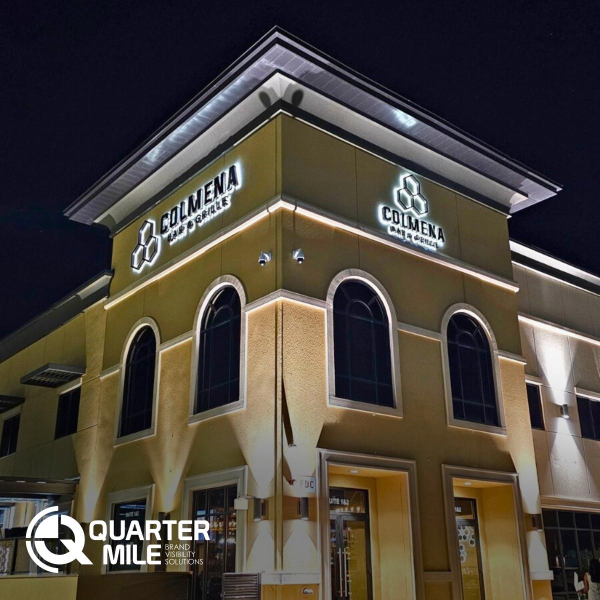 Exterior reverse-lit channel letters for Colmena Bar & Grille